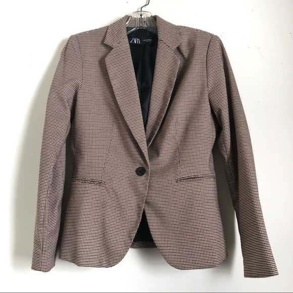 Zara Jackets & Coats Zara Brown Plaid Single Button Fitted Blazer